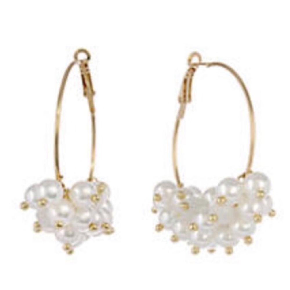 Faux Pearl Beaded Hoop Earrings